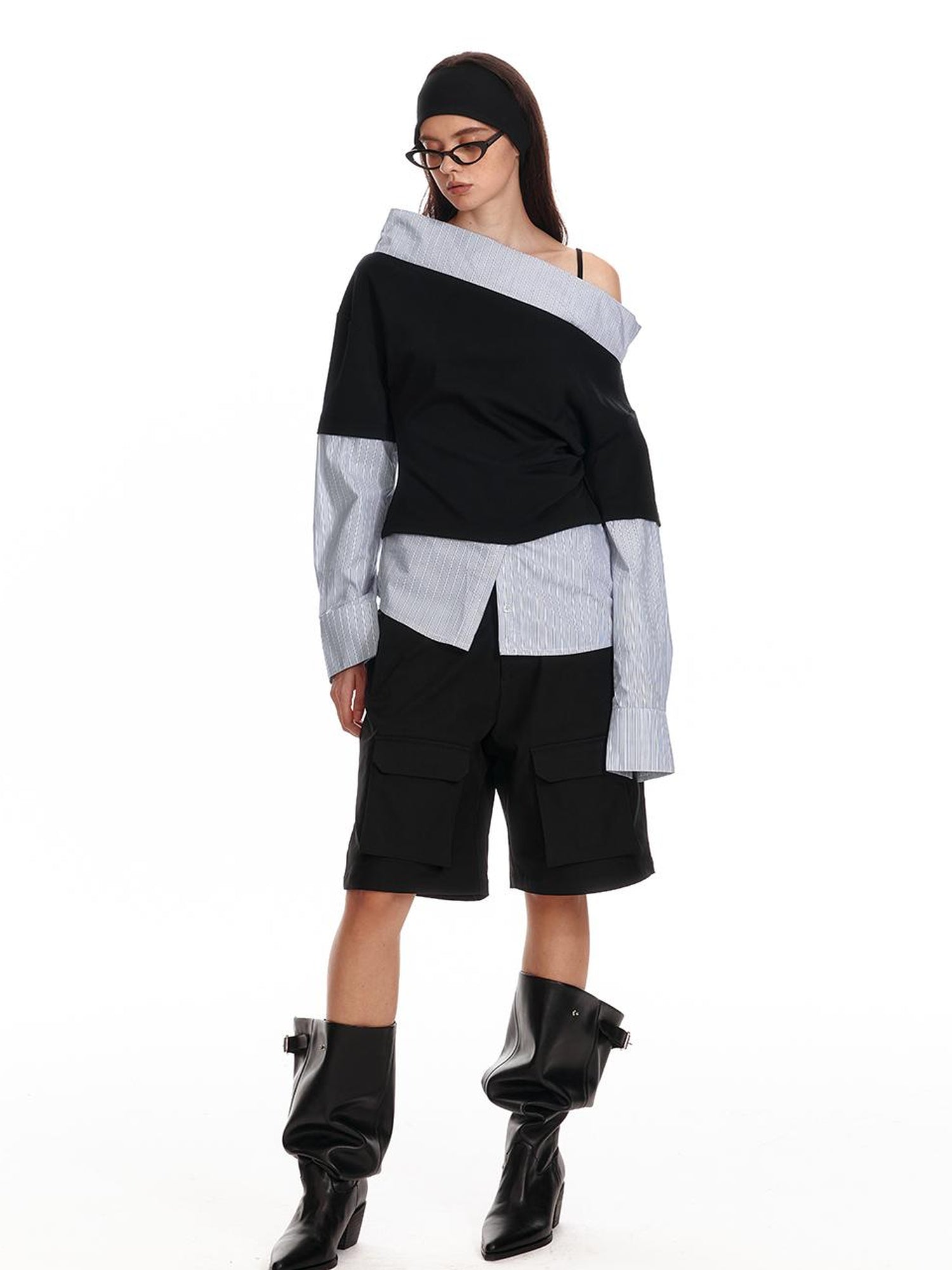 ALINNV STUDIO Asymmetric Off Shoulder Layered Blouse