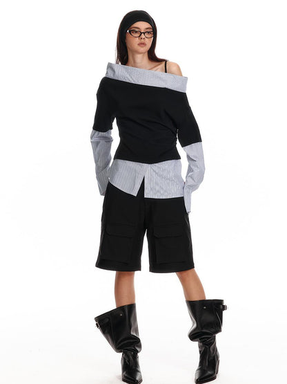 ALINNV STUDIO Asymmetric Off Shoulder Layered Blouse