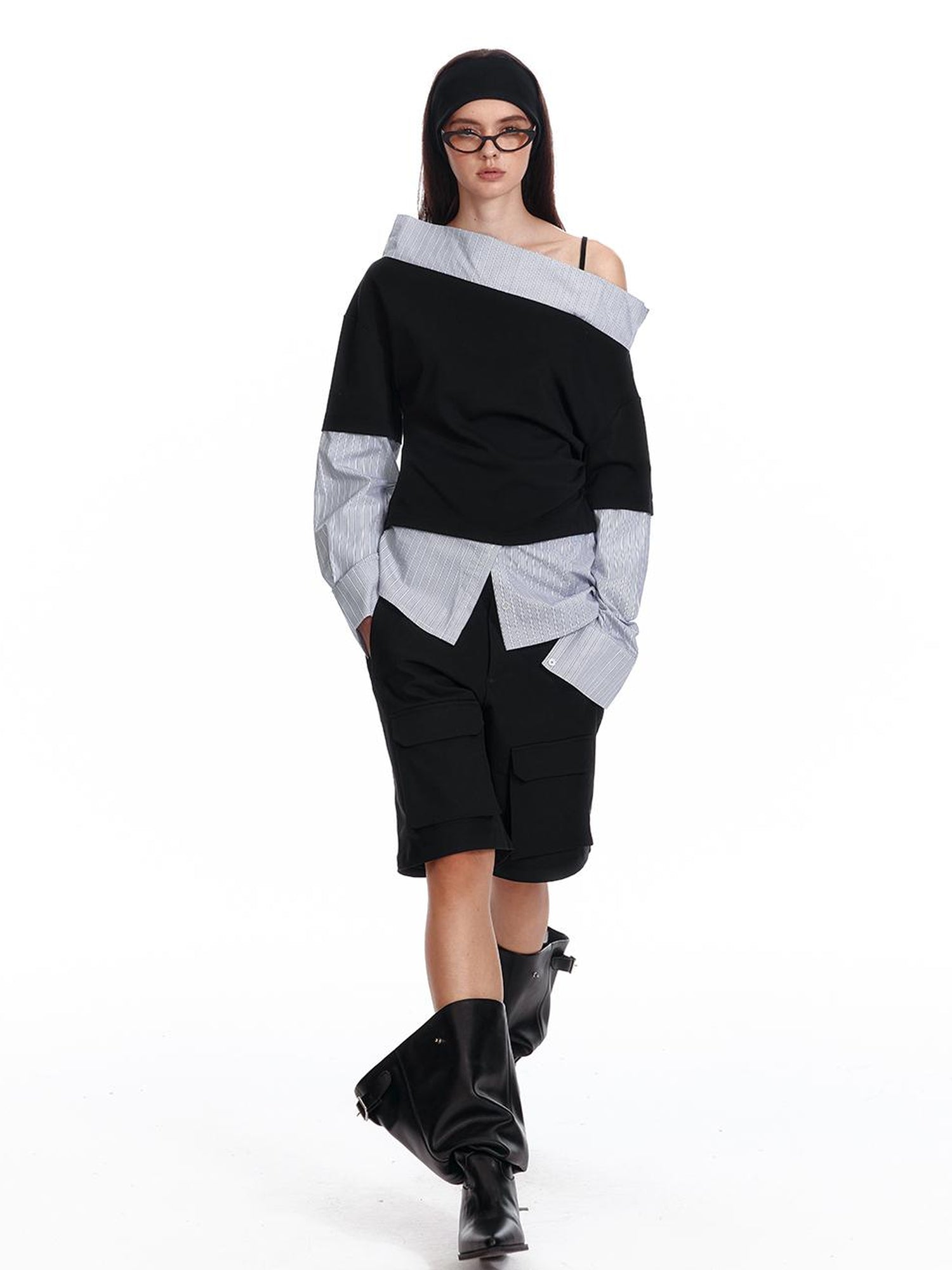 ALINNV STUDIO Asymmetric Off Shoulder Layered Blouse