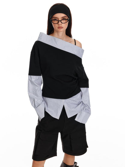 ALINNV STUDIO Asymmetric Off Shoulder Layered Blouse