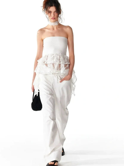 ALINNV STUDIO Asymmetric Ruffle Hem Crop Top Tank Top/Camisole