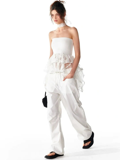 ALINNV STUDIO Asymmetric Ruffle Hem Crop Top Tank Top/Camisole