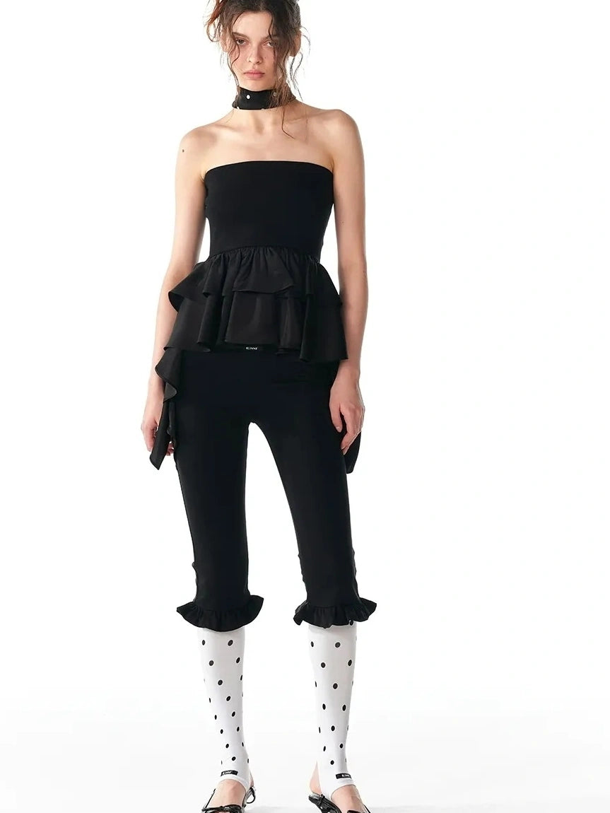 ALINNV STUDIO Asymmetric Ruffle Hem Crop Top Tank Top/Camisole