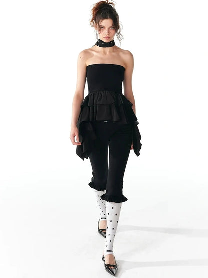 ALINNV STUDIO Asymmetric Ruffle Hem Crop Top Tank Top/Camisole