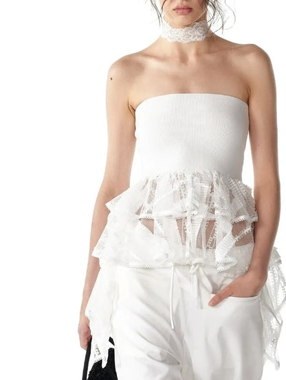 ALINNV STUDIO Asymmetric Ruffle Hem Crop Top Tank Top/Camisole