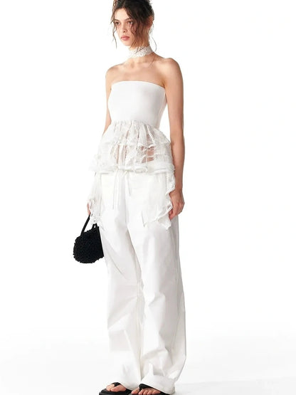 ALINNV STUDIO Asymmetric Ruffle Hem Crop Top Tank Top/Camisole