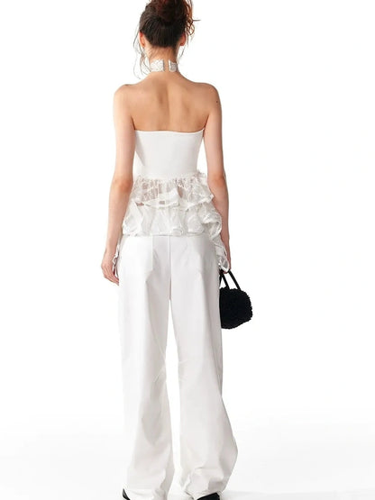 ALINNV STUDIO Asymmetric Ruffle Hem Crop Top Tank Top/Camisole