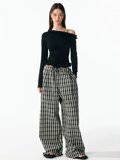 ALINNV STUDIO Asymmetrical Shoulder Layered Ruffle Slim Fit Tee T-shirt