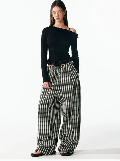 ALINNV STUDIO Asymmetrical Shoulder Layered Ruffle Slim Fit Tee T-shirt