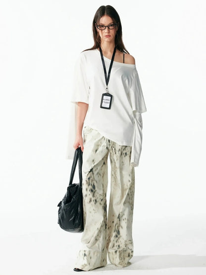 ALINNV STUDIO Asymmetrical Sleeve Off Shoulder T-shirt And Skirt Set T-shirt