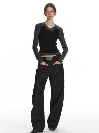 ALINNV STUDIO Basic Turn Collar Layering Shirt With Sleeveless Vest