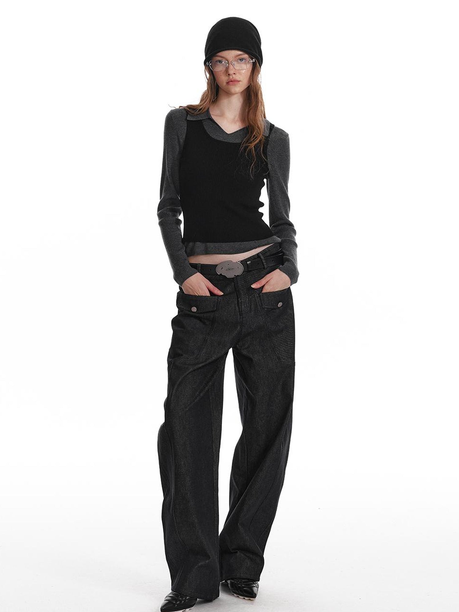 ALINNV STUDIO Basic Turn Collar Layering Shirt With Sleeveless Vest