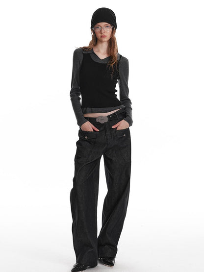 ALINNV STUDIO Basic Turn Collar Layering Shirt With Sleeveless Vest