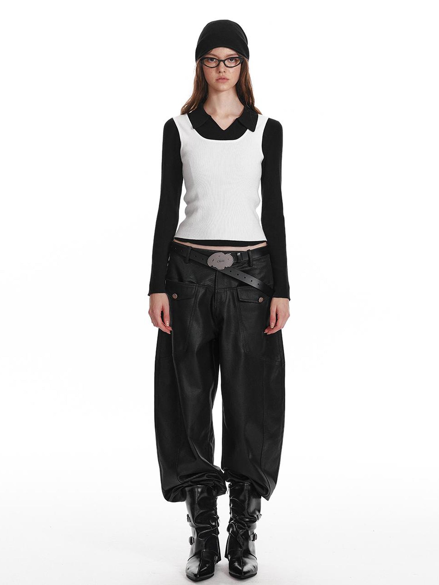 ALINNV STUDIO Basic Turn Collar Layering Shirt With Sleeveless Vest