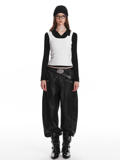 ALINNV STUDIO Basic Turn Collar Layering Shirt With Sleeveless Vest