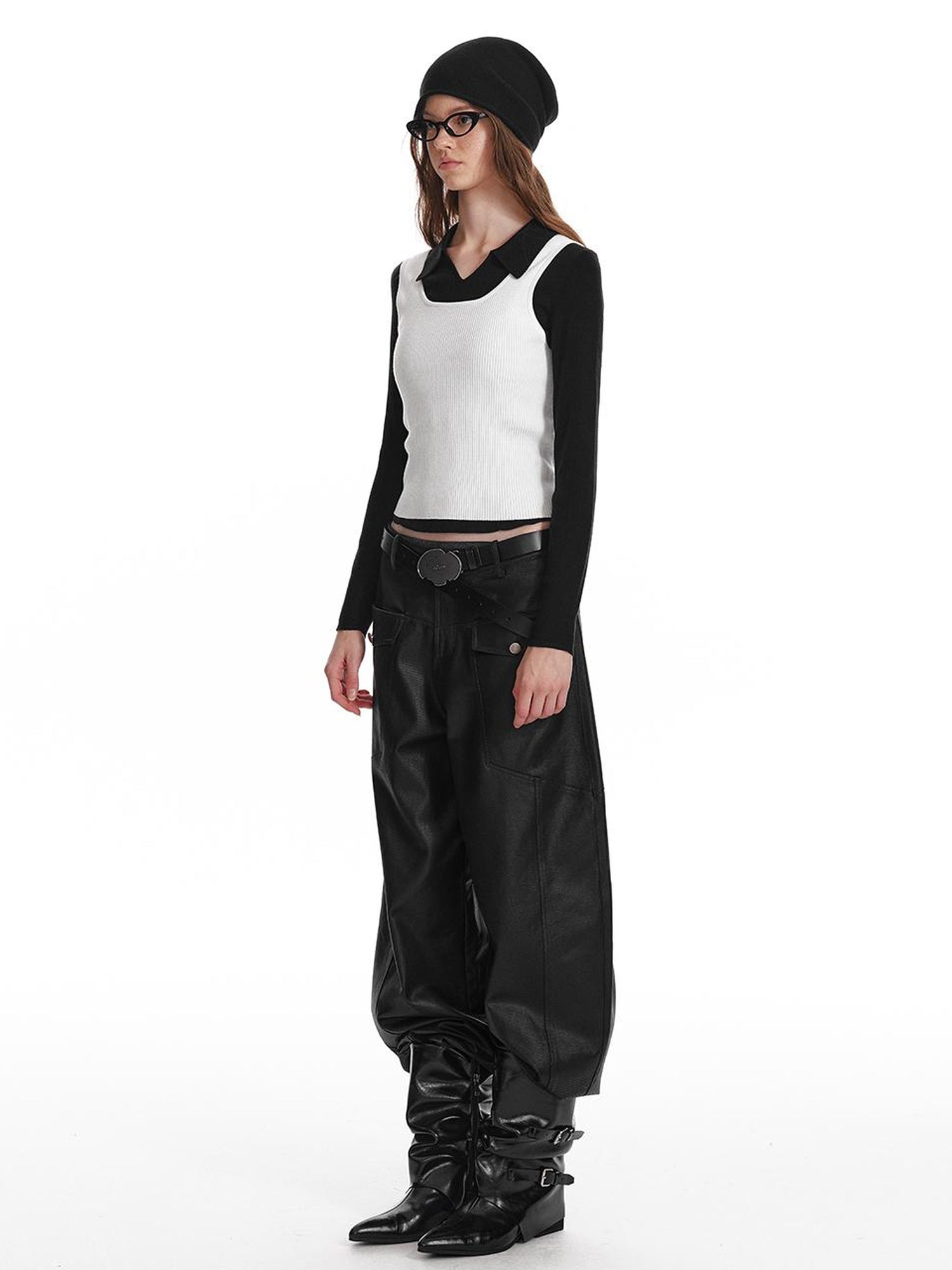 ALINNV STUDIO Basic Turn Collar Layering Shirt With Sleeveless Vest