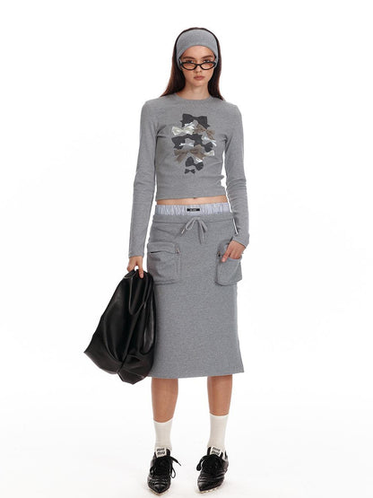 ALINNV STUDIO Bow Print Fitted Long Sleeve Tee