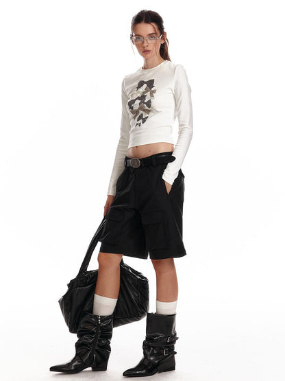 ALINNV STUDIO Bow Print Fitted Long Sleeve Tee