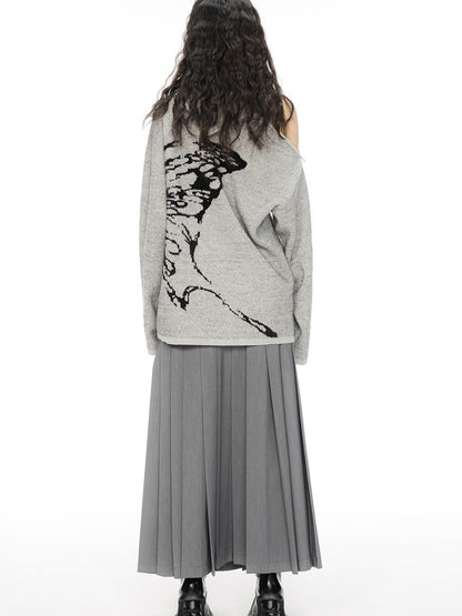 ALINNV STUDIO Butterfly Silhouette Semi Zip Loose Knit Sweater