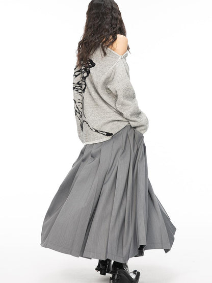 ALINNV STUDIO Butterfly Silhouette Semi Zip Loose Knit Sweater