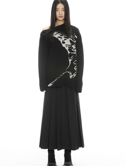 ALINNV STUDIO Butterfly Silhouette Semi Zip Loose Knit Sweater