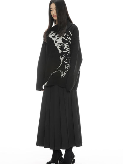 ALINNV STUDIO Butterfly Silhouette Semi Zip Loose Knit Sweater