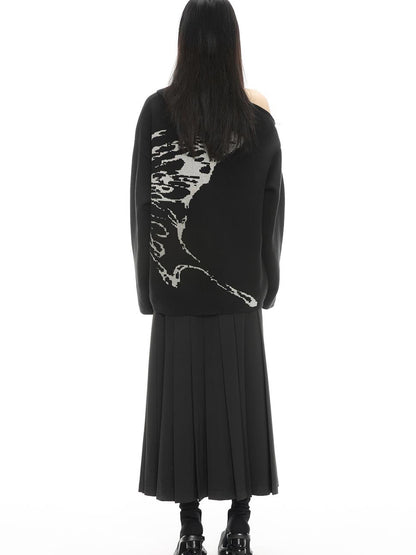 ALINNV STUDIO Butterfly Silhouette Semi Zip Loose Knit Sweater