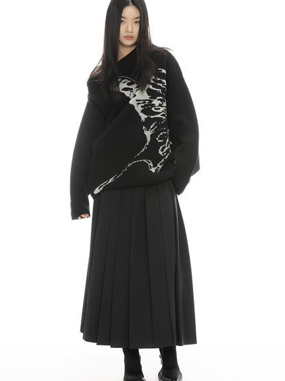 ALINNV STUDIO Butterfly Silhouette Semi Zip Loose Knit Sweater