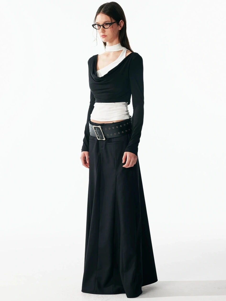 ALINNV STUDIO Classic Black A Line Low Waist Tailored Long Skirt Skirt