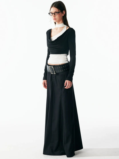 ALINNV STUDIO Classic Black A Line Low Waist Tailored Long Skirt Skirt