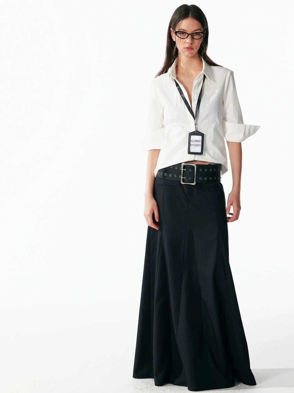 ALINNV STUDIO Classic Black A Line Low Waist Tailored Long Skirt Skirt