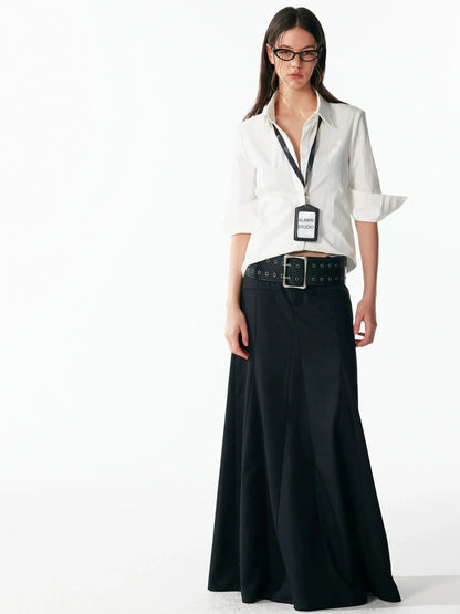 ALINNV STUDIO Classic Black A Line Low Waist Tailored Long Skirt Skirt