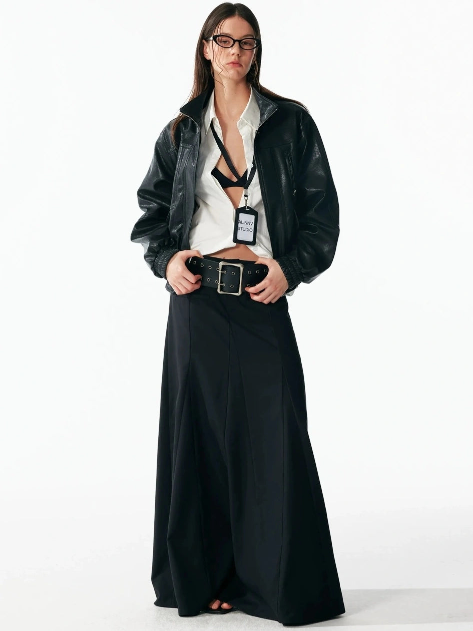 ALINNV STUDIO Classic Black A Line Low Waist Tailored Long Skirt Skirt