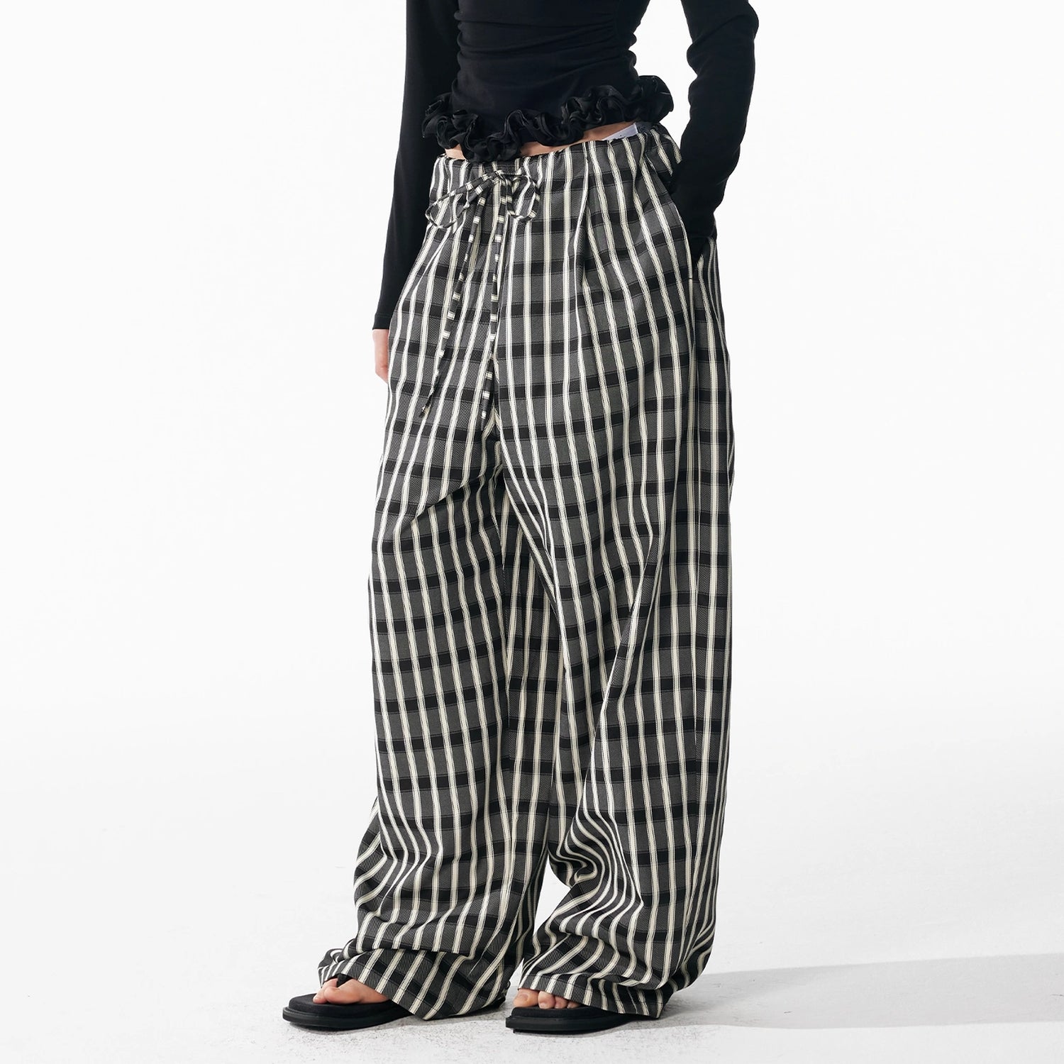 ALINNV_STUDIO_Classic_Check_Deep_V_Long_Sleeve_Shirt_&amp;_Wide_Leg_Pants_Set_MISSTT