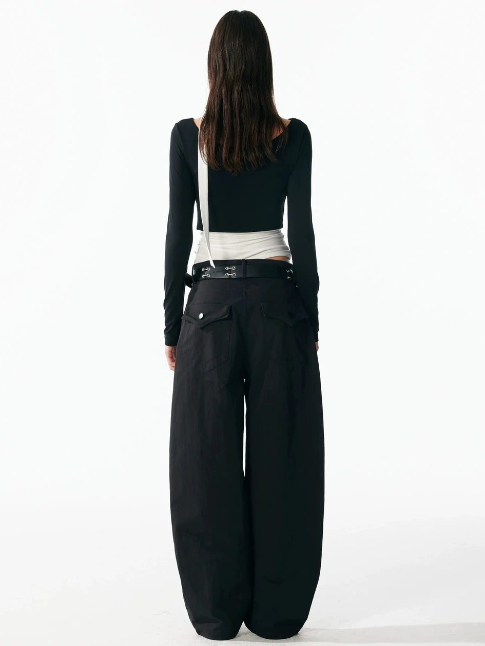 ALINNV STUDIO Contrast Color Layered Cowl Neck Long Sleeve Top T-shirt