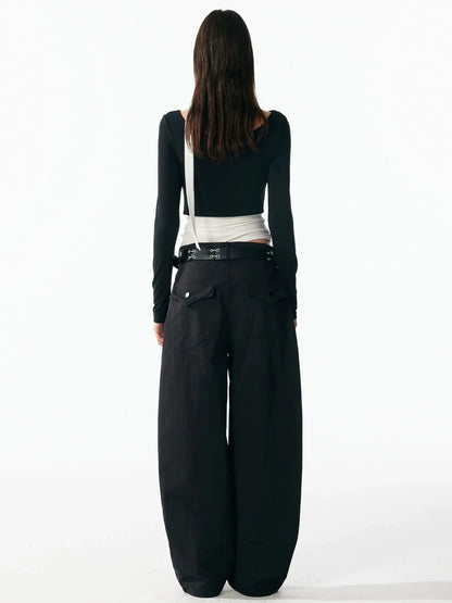 ALINNV STUDIO Contrast Color Layered Cowl Neck Long Sleeve Top T-shirt