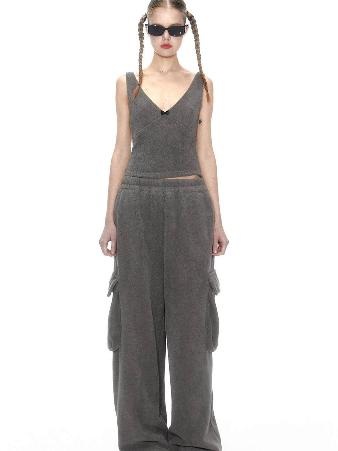 Cozy Fleece Loungewear Set With Wide Leg Pants