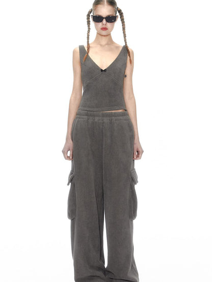 Cozy Fleece Loungewear Set With Wide Leg Pants