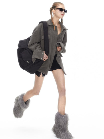 Cozy Fleece Loungewear Set With Wide Leg Pants