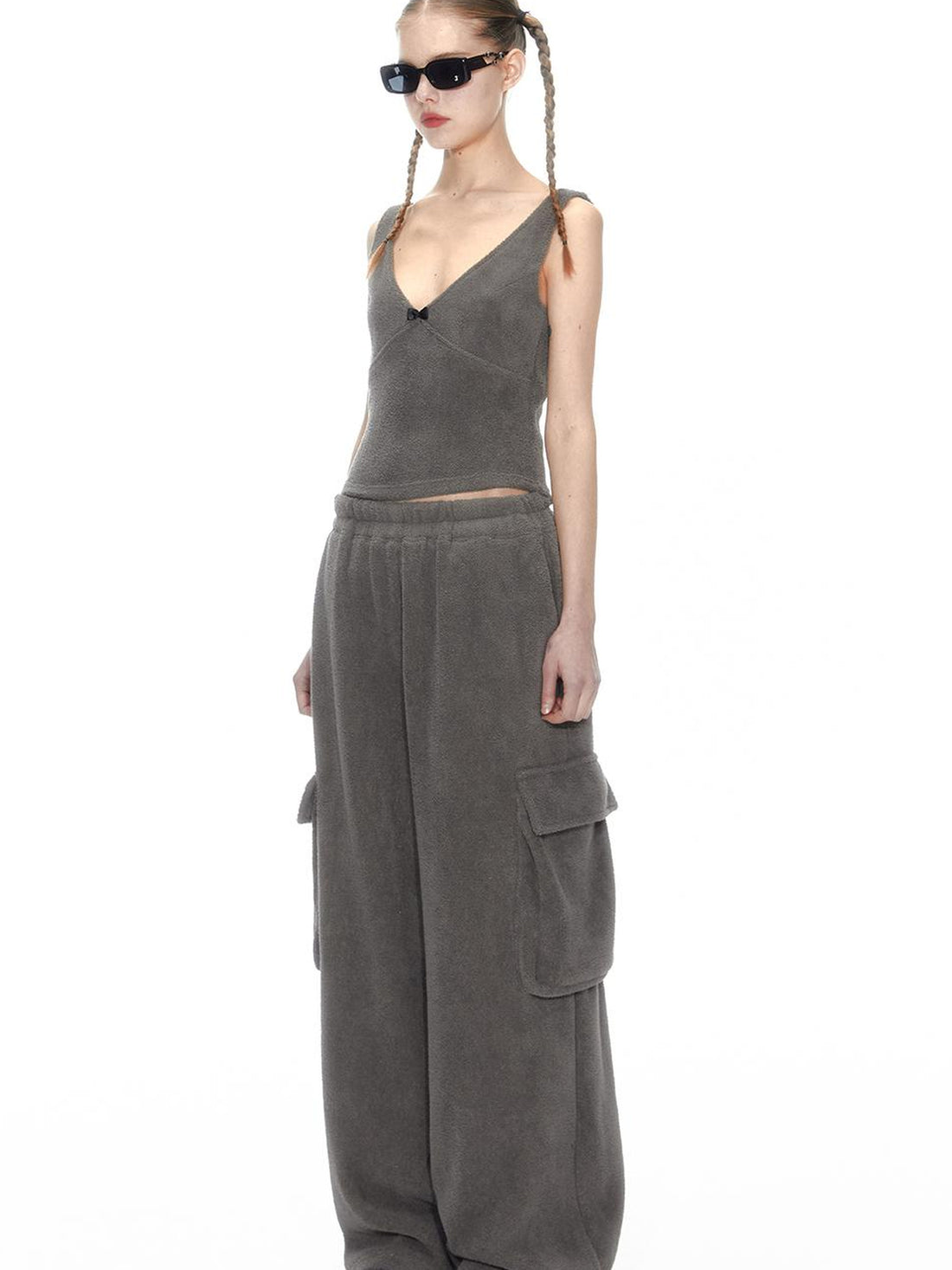 Cozy Fleece Loungewear Set With Wide Leg Pants