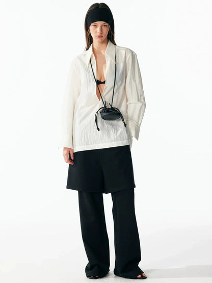 ALINNV STUDIO Deep V Linen Shirt Wide Leg Pants Set Shirts