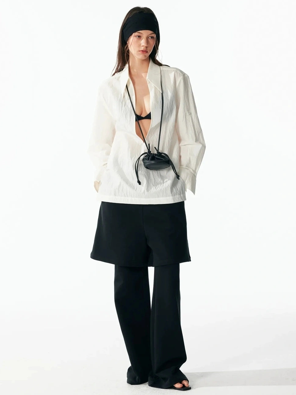 ALINNV STUDIO Deep V Linen Shirt Wide Leg Pants Set Shirts