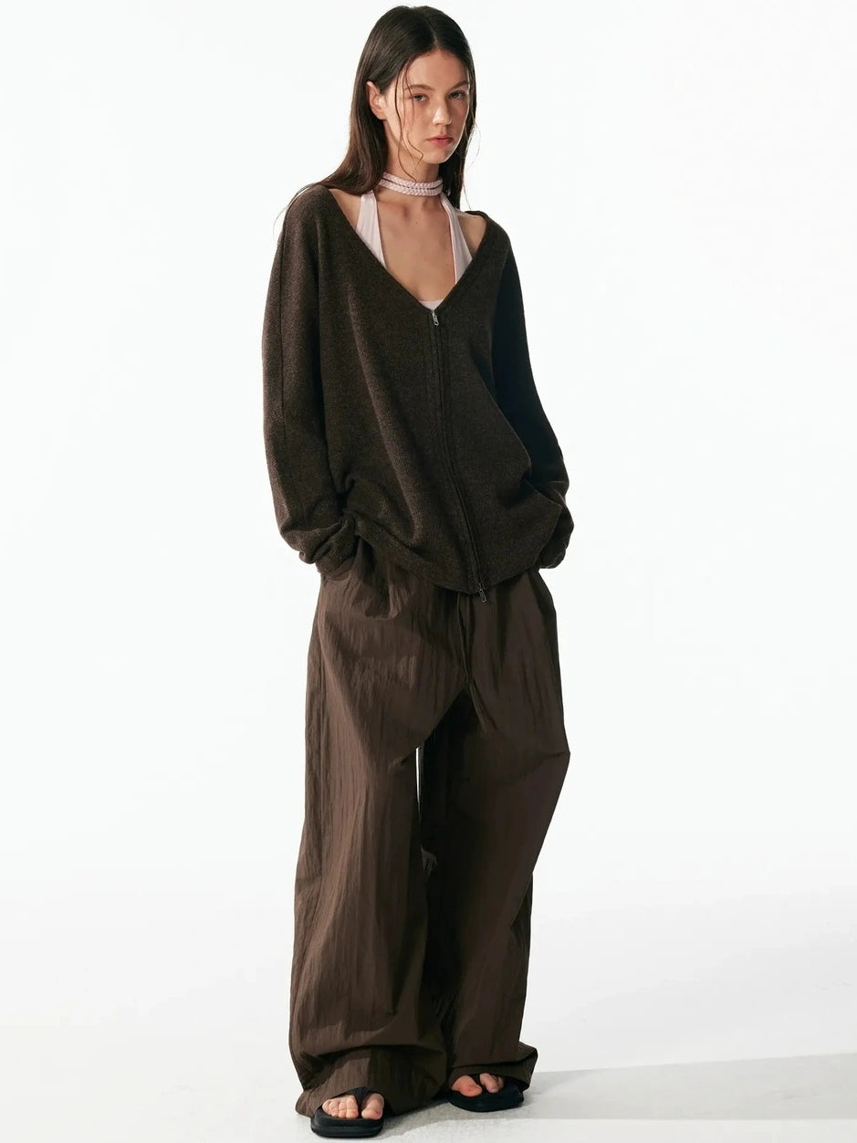ALINNV STUDIO Deep V Linen Shirt Wide Leg Pants Set Shirts