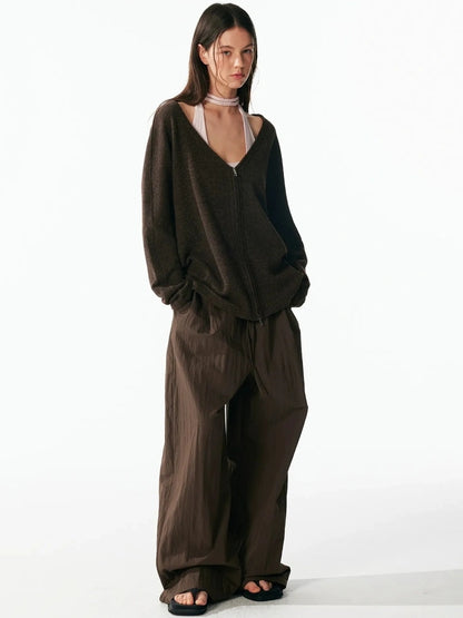 ALINNV STUDIO Deep V Linen Shirt Wide Leg Pants Set Shirts