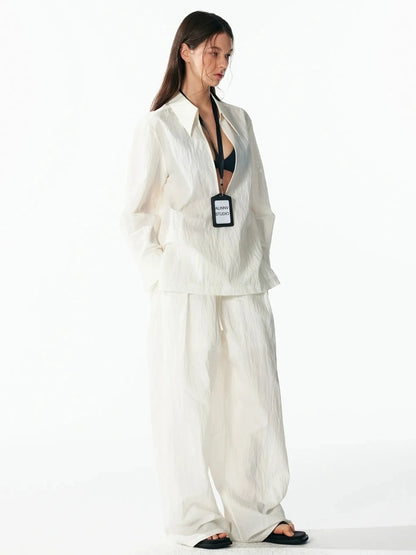 ALINNV STUDIO Deep V Linen Shirt Wide Leg Pants Set Shirts