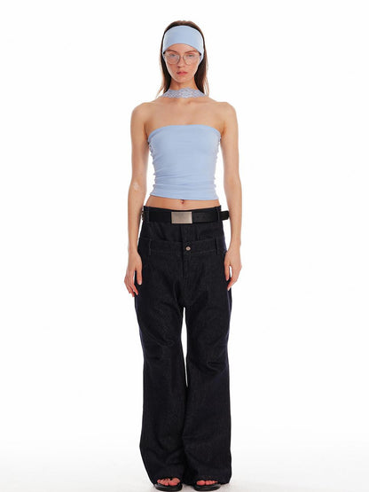 ALINNV STUDIO Double Waist Denim Drop Crotch Pants