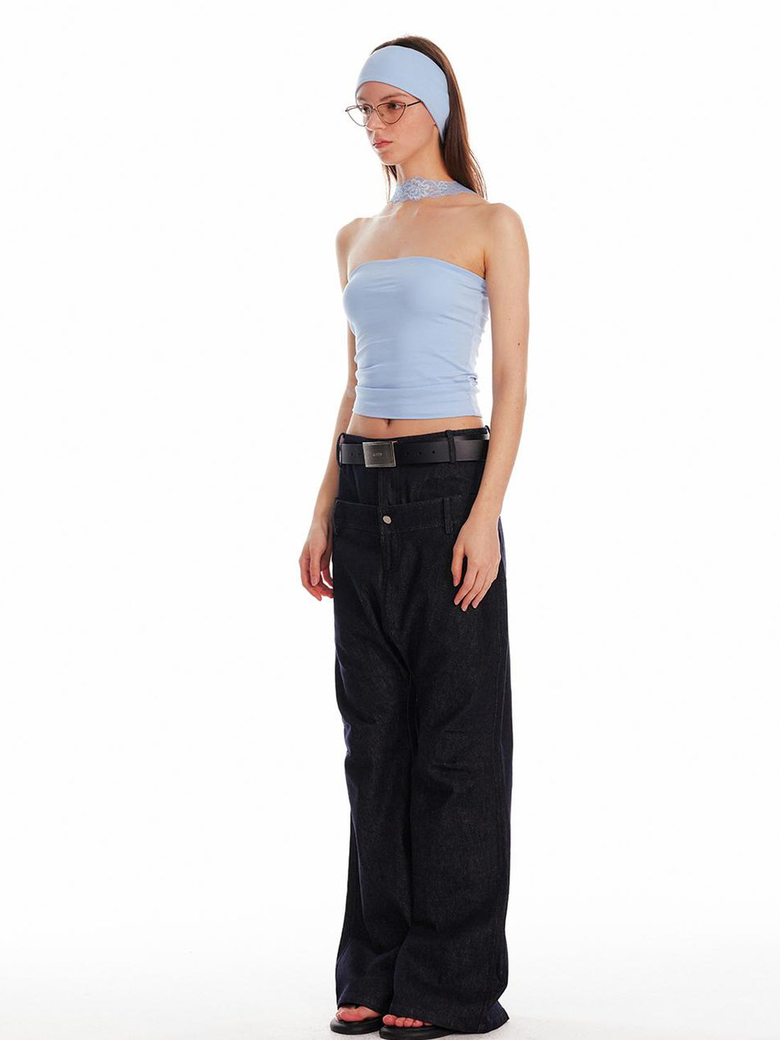 ALINNV STUDIO Double Waist Denim Drop Crotch Pants