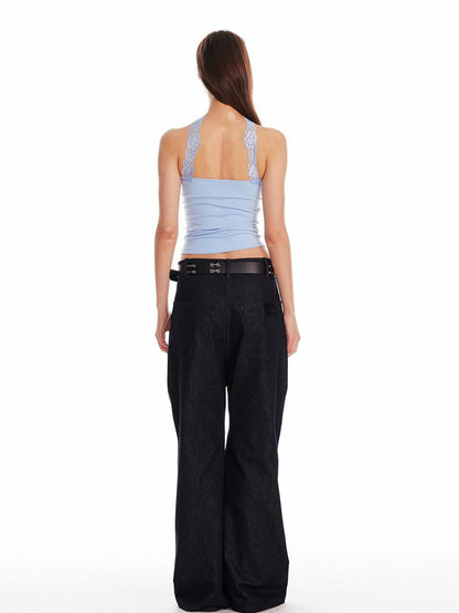 ALINNV STUDIO Double Waist Denim Drop Crotch Pants