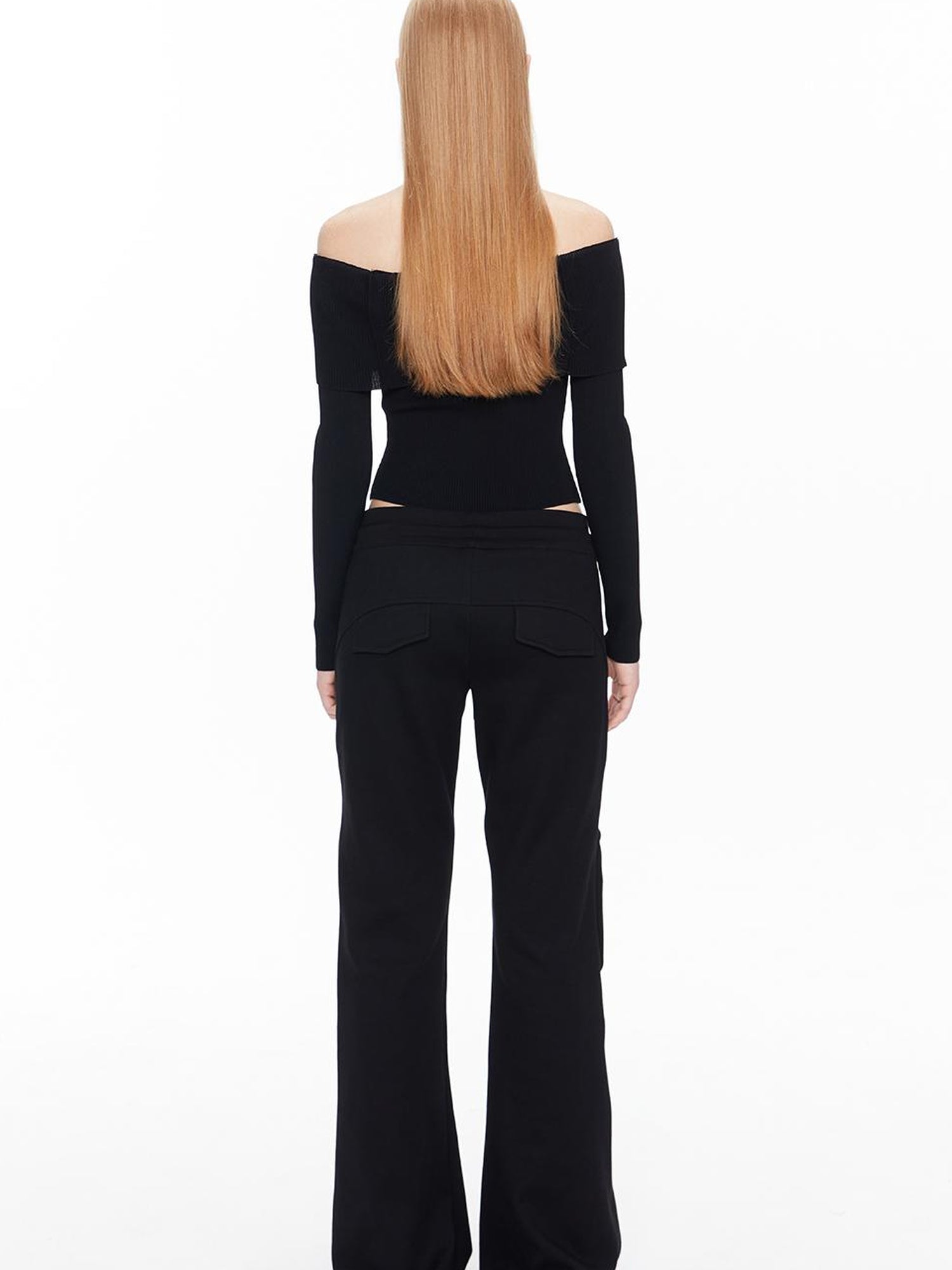 ALINNV STUDIO Double Zip Off Shoulder Ribbed Top
