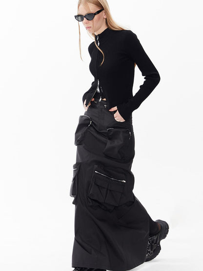 ALINNV STUDIO Double Zip Print Knit Vest Cropped Cardigan
